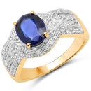 14K Yellow Gold Plated 2.56 Carat Genuine Kyanite and White Topaz .925 Sterling Silver Ring-5