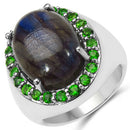 11.90 Carat Genuine Labradorite & Chrome Diopside .925 Sterling Silver Ring-3