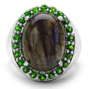 11.90 Carat Genuine Labradorite & Chrome Diopside .925 Sterling Silver Ring-4