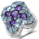 5.53 Carat Genuine Amethyst & Blue Topaz .925 Sterling Silver Ring-4