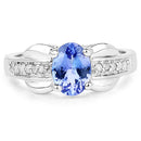 1.27 Carat Genuine Tanzanite and White Diamond .925 Sterling Silver Ring-6