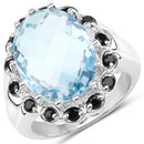 12.49 Carat Genuine Blue Topaz & Black Spinel .925 Sterling Silver Ring-4