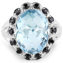 12.49 Carat Genuine Blue Topaz & Black Spinel .925 Sterling Silver Ring-6
