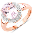 3.64 Carat Genuine Kunzite and White Zircon .925 Sterling Silver Ring-2