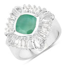 "2.57 Carat Genuine Emerald, White Topaz and White Diamond .925 Sterling Silver Ring-1