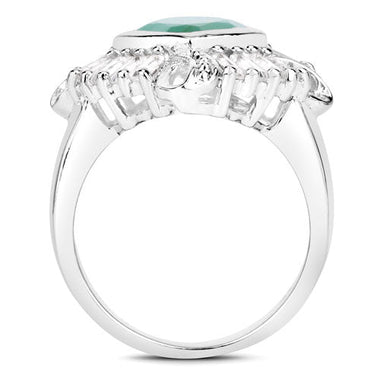 "2.57 Carat Genuine Emerald, White Topaz and White Diamond .925 Sterling Silver Ring - 0