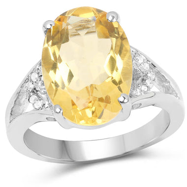 4.55 Carat Genuine Citrine and White Diamond .925 Sterling Silver Ring - 0