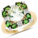 14K Yellow Gold Plated 5.36 Carat Genuine Green Amethyst, Chrome Diopside & White Topaz .925 Sterling Silver Ring-4