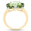 14K Yellow Gold Plated 5.36 Carat Genuine Green Amethyst, Chrome Diopside & White Topaz .925 Sterling Silver Ring-5