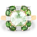 14K Yellow Gold Plated 5.36 Carat Genuine Green Amethyst, Chrome Diopside & White Topaz .925 Sterling Silver Ring-6