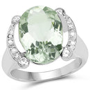 8.12 Carat Genuine Green Amethyst, White Topaz & White Diamond .925 Sterling Silver Ring-4