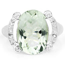 8.12 Carat Genuine Green Amethyst, White Topaz & White Diamond .925 Sterling Silver Ring-6