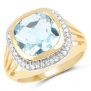 14K Yellow Gold Plated 4.64 Carat Genuine Blue Topaz and White Topaz .925 Sterling Silver Ring-4