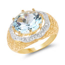 14K Yellow Gold Plated 5.27 Carat Genuine Blue Topaz & White Topaz .925 Sterling Silver Ring-4