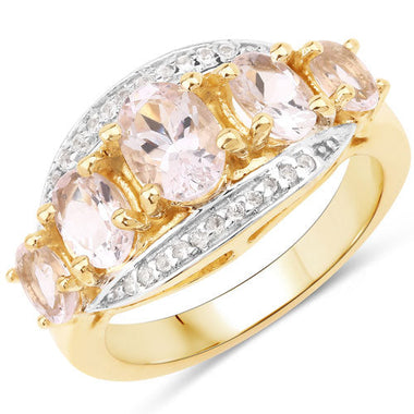 1.97 Carat Genuine Morganite and White Topaz .925 Sterling Silver Ring - 0