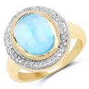 14K Yellow Gold Plated 6.70 Carat Genuine Blue Topaz .925 Sterling Silver Ring-4