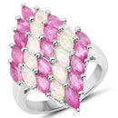 2.95 Carat Genuine Ethiopian Opal and Ruby .925 Sterling Silver Ring-4