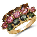 14K Yellow Gold Plated 4.58 Carat Genuine Multi Tourmaline .925 Sterling Silver Ring-4
