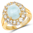 14K Yellow Gold Plated 6.72 Carat Genuine Aquamarine and White Topaz .925 Sterling Silver Ring-4