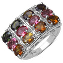 3.72 Carat Genuine Multi Tourmaline .925 Sterling Silver Ring-4