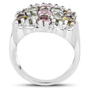 6.74 Carat Genuine Brown Tourmaline, Pink Tourmaline & Green Tourmaline .925 Sterling Silver Ring-5