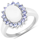 2.26 Carat Genuine Opal and Tanzanite .925 Sterling Silver Ring-4