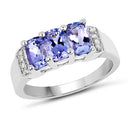 1.63 Carat Genuine Tanzanite & White Diamond .925 Sterling Silver Ring-4