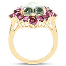 14K Yellow Gold Plated 7.21 Carat Genuine Green Amethyst and Rhodolite .925 Sterling Silver Ring-5
