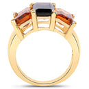 14K Yellow Gold Plated 8.14 Carat Genuine Smoky Quartz, Citrine and Champagne Quartz .925 Sterling Silver Ring-6