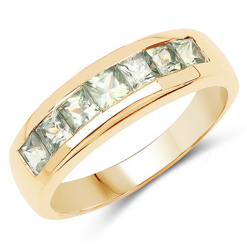 14K Yellow Gold Plated 1.26 Carat Genuine Green Sapphire .925 Sterling Silver Ring