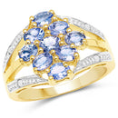 14K Yellow Gold Plated 1.59 Carat Genuine Tanzanite and White Topaz .925 Sterling Silver Ring-5