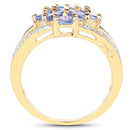 14K Yellow Gold Plated 1.59 Carat Genuine Tanzanite and White Topaz .925 Sterling Silver Ring-6
