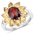 5.50 Carat Genuine Garnet and Citrine .925 Sterling Silver Ring-5