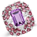 7.59 Carat Genuine Pink Amethyst, Rhodolite and White Topaz .925 Sterling Silver Ring-4