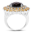 8.56 Carat Genuine Smoky Quartz & Citrine .925 Sterling Silver Ring-5