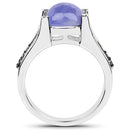 3.20 Carat Genuine Tanzanite and Black Spinel .925 Sterling Silver Ring-5