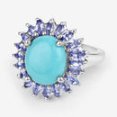 6.10 Carat Genuine Larimar and Tanzanite .925 Sterling Silver Ring-8
