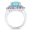 6.10 Carat Genuine Larimar and Tanzanite .925 Sterling Silver Ring-6