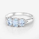 0.95 Carat Genuine Aquamarine and White Diamond .925 Sterling Silver Ring-10