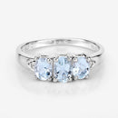 0.95 Carat Genuine Aquamarine and White Diamond .925 Sterling Silver Ring-14