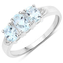 0.95 Carat Genuine Aquamarine and White Diamond .925 Sterling Silver Ring-5