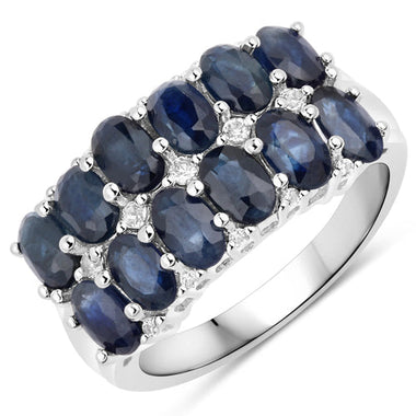 2.80 Carat Genuine Blue Sapphire and White Topaz .925 Sterling Silver Ring - 0
