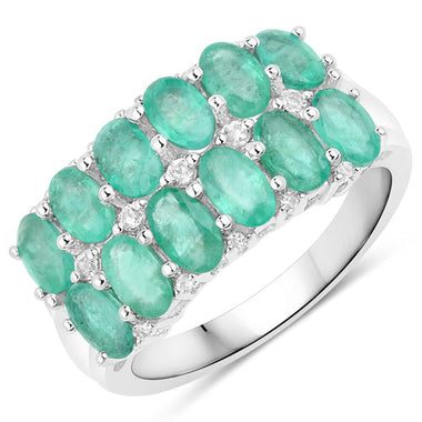 2.56 Carat Genuine Emerald and White Topaz .925 Sterling Silver Ring - 0