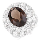 9.29 Carat Genuine Smoky Quartz and White Topaz .925 Sterling Silver Ring-1