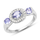 1.00 Carat Genuine Tanzanite and White Topaz .925 Sterling Silver Ring-4