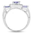 1.00 Carat Genuine Tanzanite and White Topaz .925 Sterling Silver Ring-5