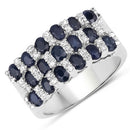 3.66 Carat Genuine Blue Sapphire and White Topaz .925 Sterling Silver Ring-4