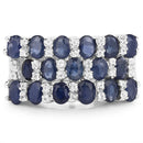 3.66 Carat Genuine Blue Sapphire and White Topaz .925 Sterling Silver Ring-6