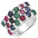 3.48 Carat Genuine Multi Stones .925 Sterling Silver Ring-2