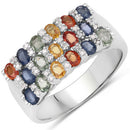 3.61 Carat Genuine Multi Sapphire .925 Sterling Silver Ring-4